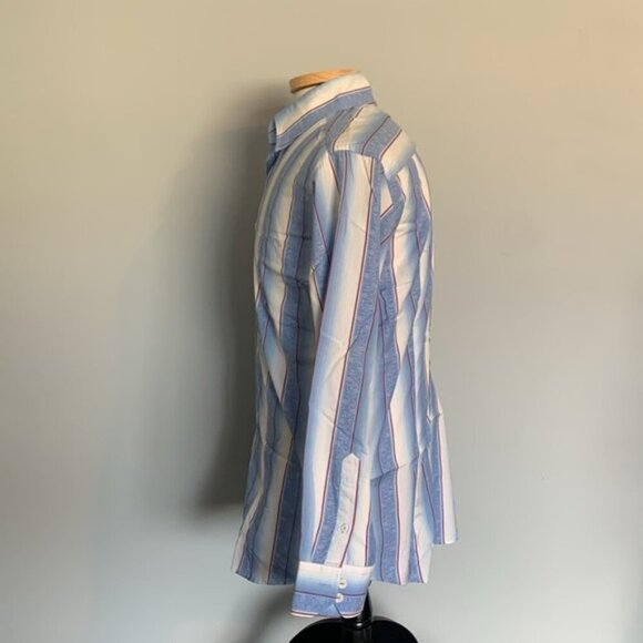 Bugatchi Uomo Medium Blue White Striped Casual Shirt - Picture 2 of 4